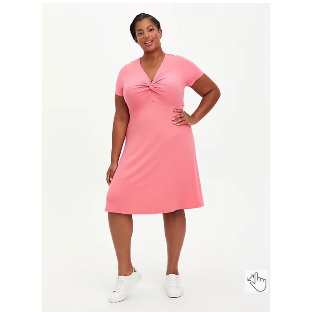 NEW Torrid 3 Twist Front Ribbed Skater Dress - Coral - Picture 2 of 8